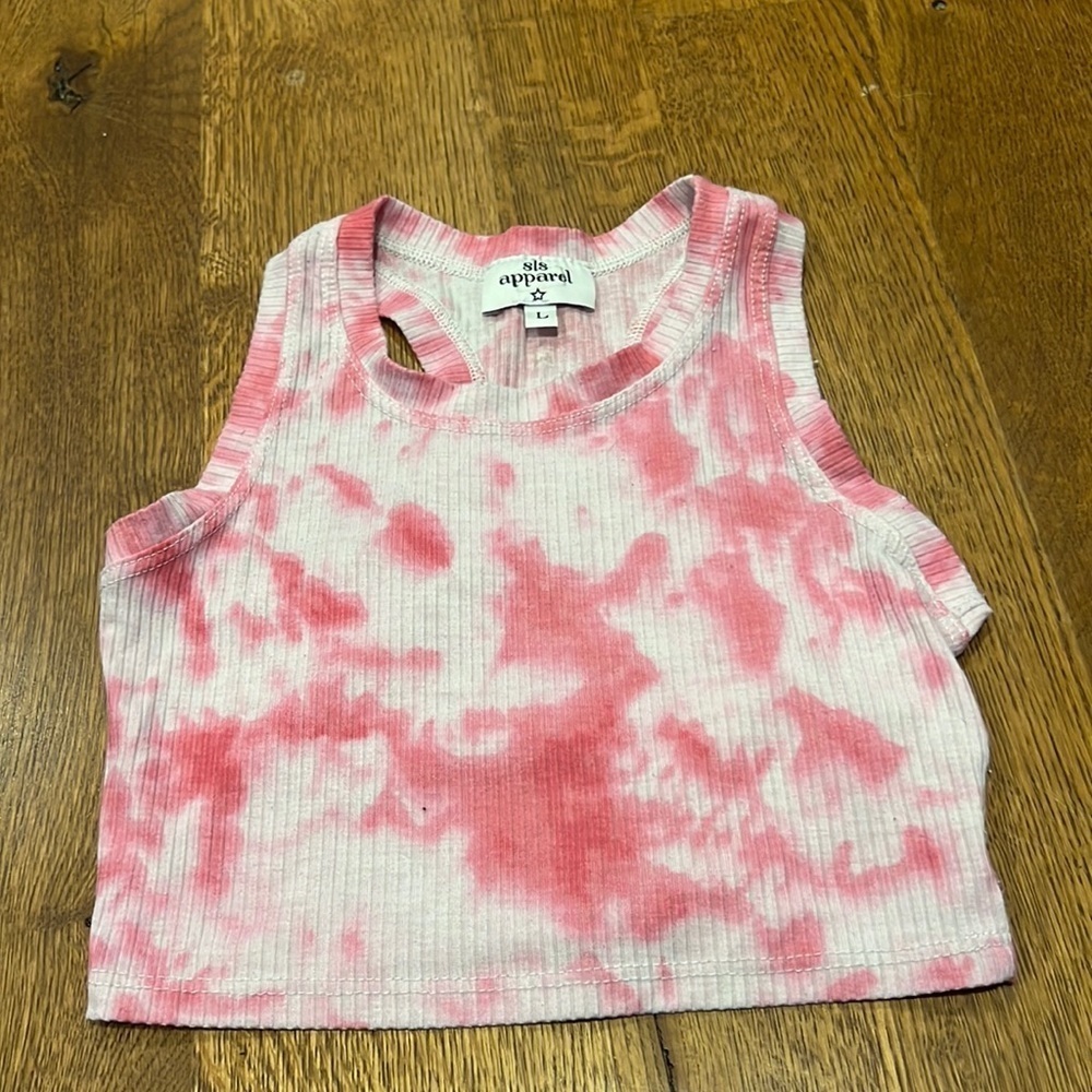SLS Apparel Girls Pink and White Tank Top Size Large